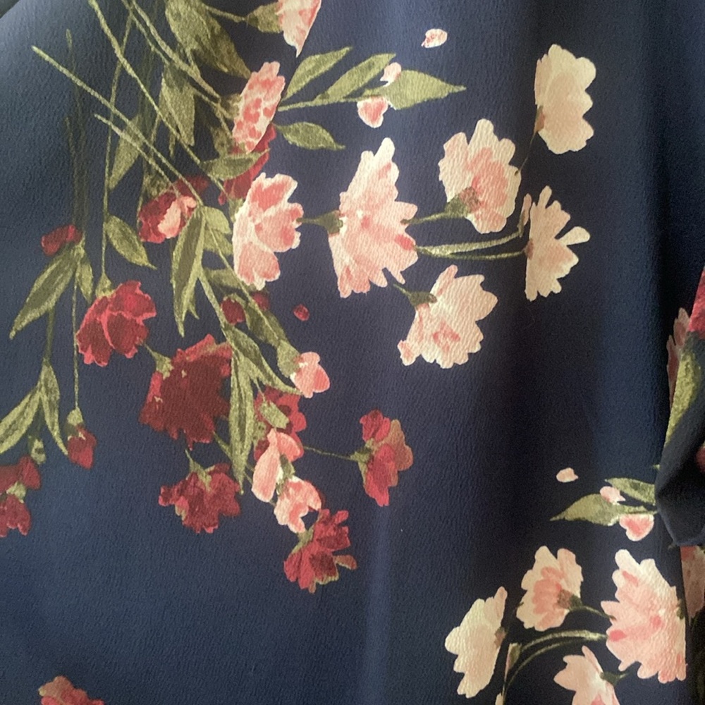 DKNY Midi Floral Dress Size 4 Flutter Sleeve Tie Waist Navy Easter Garden Party - Picture 15 of 15
